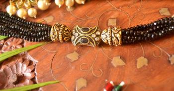 Designer Floral Elephant Motif Meenakari Kundan Studed Onyx Stone Multilayer Necklace Set with Earrings 4