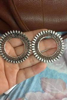 Designer blue stone lotus floral motif danglers-drops stud earrings