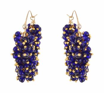 Designer Blue Bunched Pearls hoops Dangler Earrings 2