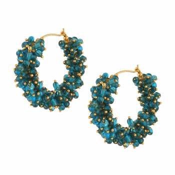 Designer Turquoise Bunched Pearls hoops Dangler Earrings 2