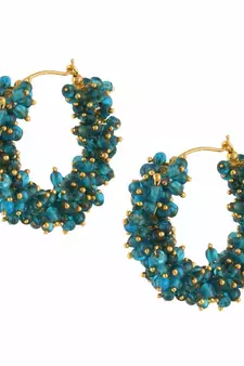 Designer Turquoise Bunched Pearls hoops Dangler Earrings