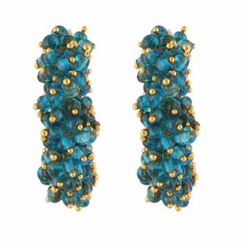 Designer Turquoise bunched pearls hoops dangler earrings 3