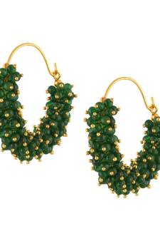 Designer Green bunched pearls hoops dangler earrings