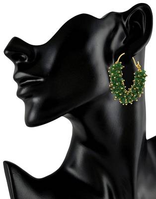 Designer Green bunched pearls hoops dangler earrings 3
