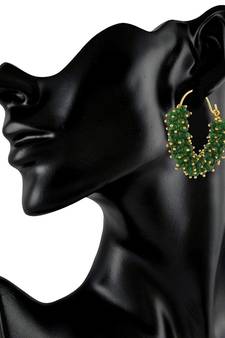 Designer Green bunched pearls hoops dangler earrings