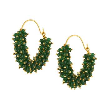 Designer Green bunched pearls hoops dangler earrings 2