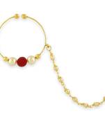 Designer Red Oynx Stone Bridal Wedding nose ring Indian style nath with pearl line