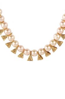 Designer Egyptian Golden Pearl Beaded necklace with matching earrings