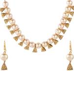 Designer Egyptian Golden Pearl Beaded necklace with matching earrings