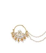 Designer kundan polki pearl stone bridal wedding nose ring indian style nath with pearl line