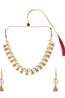 Designer Egyptian Golden Pearl Beaded necklace with matching earrings
