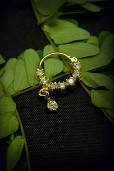 Designer Gold plated American Studded Diamond indian nath nose-ring