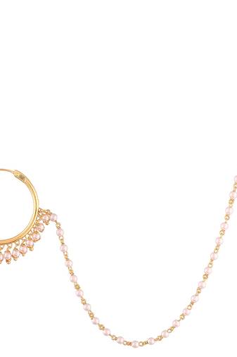 Designer kundan pearl stone bridal wedding nose ring indian style nath with pearl line