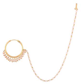 Designer kundan pearl stone bridal wedding nose ring indian style nath with pearl line 2