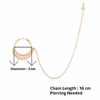 Designer kundan pearl stone bridal wedding nose ring indian style nath with pearl line 1