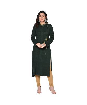 Fabnest women winter acrylic dark green embroidered kurta with bead work 1