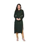 Fabnest women winter acrylic dark green embroidered kurta with bead work