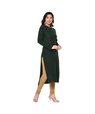 Fabnest women winter acrylic dark green embroidered kurta with bead work 3