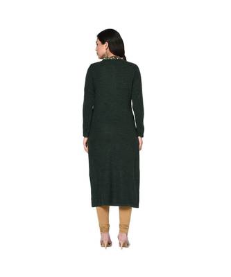 Fabnest women winter acrylic dark green embroidered kurta with bead work 4