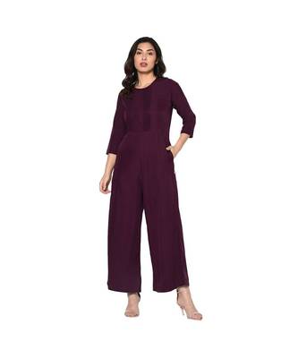 Fabnest women solid wine jumpsuit with pleat work 1