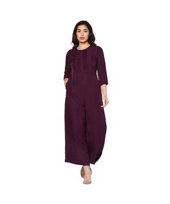 Fabnest women solid wine jumpsuit with pleat work 2
