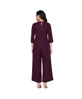 Fabnest women solid wine jumpsuit with pleat work 4