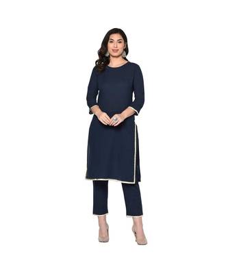 Fabnest women indigo navy cotton kurta and pant set with gota work 1