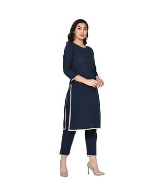 Fabnest women indigo navy cotton kurta and pant set with gota work 2