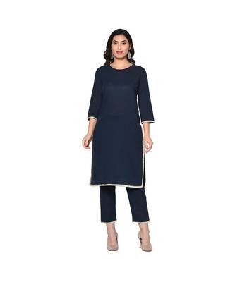 Fabnest women indigo navy cotton kurta and pant set with gota work 3