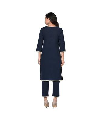 Fabnest women indigo navy cotton kurta and pant set with gota work 4