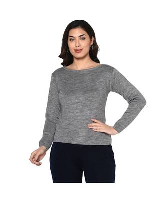 Fabnest women winter boat neck basic grey acrylic pullover 1