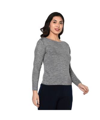 Fabnest women winter boat neck basic grey acrylic pullover 3