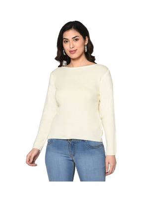 Fabnest women winter acrylic boat neck off white pullover 1
