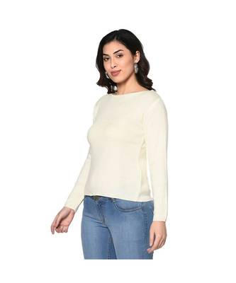 Fabnest women winter acrylic boat neck off white pullover 2