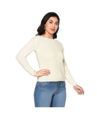 Fabnest women winter acrylic boat neck off white pullover 3