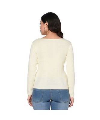 Fabnest women winter acrylic boat neck off white pullover 4
