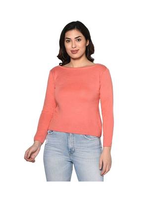 Fabnest women winter acrylic boat neck peach pullover 1