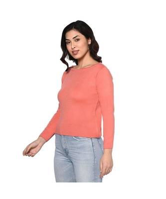 Fabnest women winter acrylic boat neck peach pullover 2