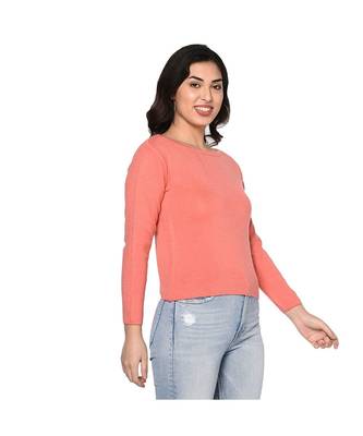 Fabnest women winter acrylic boat neck peach pullover 3