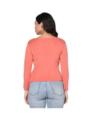 Fabnest women winter acrylic boat neck peach pullover 4