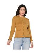 Fabnest women winter acrylic mustard cardigan with pockets and frill detail