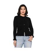 Fabnest women winter acrylic black cardigan with pockets and frill detail