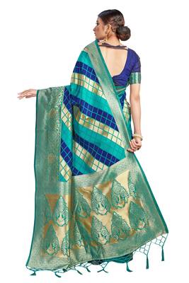 Aqua Blue Woven Art Silk  Saree With Blouse 3