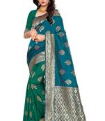 Blue Woven Silk Blend Saree With Blouse