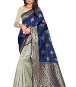 Navy blue woven silk saree with blouse