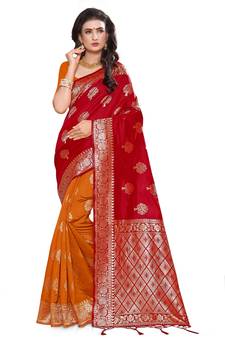 Red Woven Art Silk  Saree With Blouse