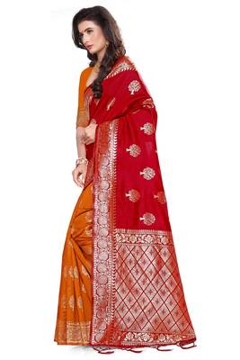 Red Woven Art Silk  Saree With Blouse 2