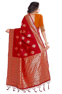 Red Woven Art Silk  Saree With Blouse 3