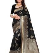 Black Woven Silk Blend Saree With Blouse