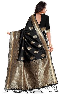 Black Woven Silk Blend Saree With Blouse 3